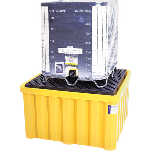 Palette antid&eacute;versement avec drain Ultra-IBC Spill Pallet , Capacit&eacute; de d&eacute;versement 400 gal. US, 58,75" x 58,75" x 33" O-Max