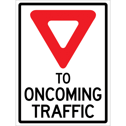 "Yield to Oncoming Traffic" Roll-Up Sign Traffic Sign, 36" x 48", Vinyl, English with Pictogram O-Max