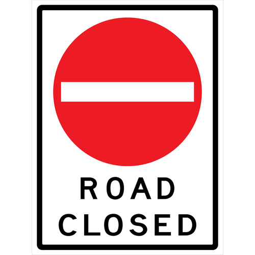 "Road Closed" Roll-Up Traffic Sign, 36" x 48", Vinyl, English with Pictogram O-Max