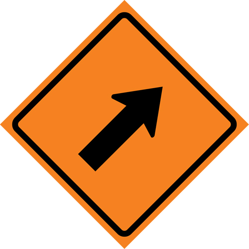 Right Diagonal Arrow Roll-Up Traffic Sign, 29-1/2" x 29-1/2", Vinyl, Pictogram O-Max