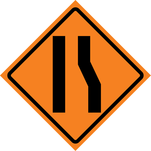 Merge Left Roll-Up Traffic Sign, 29-1/2" x 29-1/2", Vinyl, Pictogram O-Max