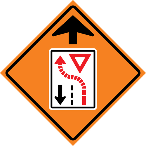 Yield Ahead Roll-Up Traffic Sign, 29-1/2" x 29-1/2", Vinyl, Pictogram O-Max