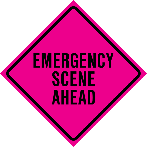 "Emergency Scene Ahead" Roll-Up Traffic Sign, 36" x 36", Vinyl, English O-Max