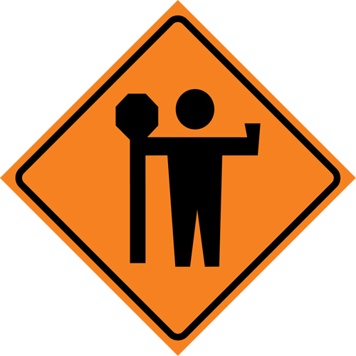 Flagman Roll-Up Sign Traffic Sign, 36" x 36", Vinyl, Pictogram O-Max