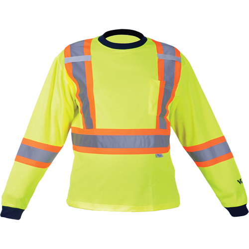 Safety Long Sleeve Shirt, Polyester, Medium, High Visibility Lime-Yellow O-Max