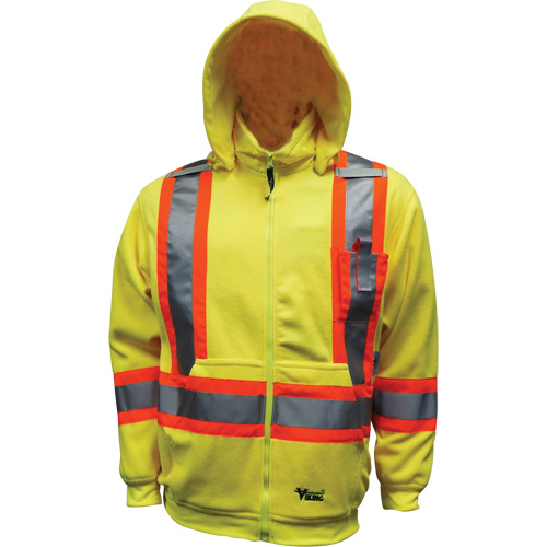 Chandail &agrave; capuchon de s&eacute;curit&eacute; en molleton, Polyester, Petit, Jaune lime haute visibilit&eacute; O-Max