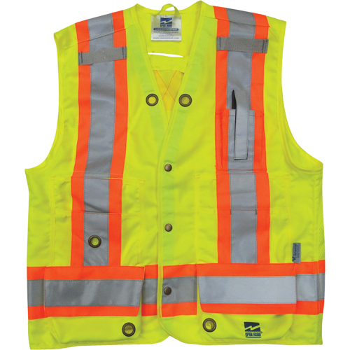 Veste de s&eacute;curit&eacute; pour arpenteur, Jaune lime haute visibilit&eacute;, Petit, Polyester O-Max
