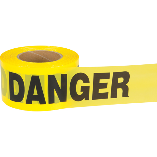 "Danger" Barricade Tape, Bilingual, 3" W x 1000' L, 2.5 mils, Black on Yellow O-Max