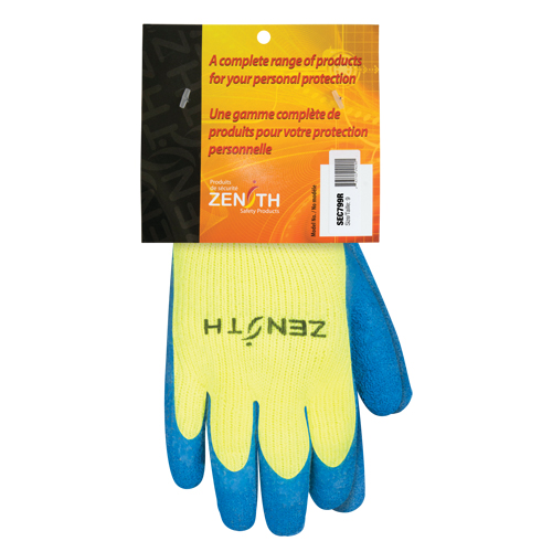 High Visibility Coated Gloves, 9, Rubber Latex Coating, 7 Gauge, Acrylic Shell O-Max