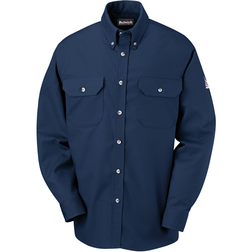 Flame-Resistant Cool Touch&reg; 2 Button Front Deluxe Shirts, Small, Navy Blue O-Max