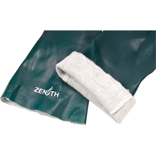 Double Dipped Green Gloves, 14" L, PVC, Cotton Jersey Inner Lining, 70-mil O-Max