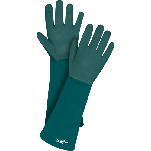 Double Dipped Green Gloves, 18" L, PVC, Cotton Jersey Inner Lining, 70-mil O-Max