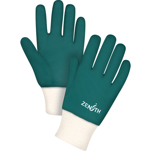 Double Dipped Green Gloves, 10" L, PVC, Cotton Jersey Inner Lining, 70-mil O-Max