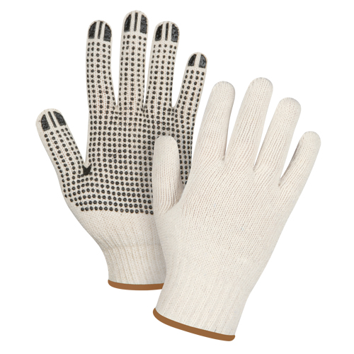Heavyweight Dotted String Knit Gloves, Poly/Cotton, Single Sided, 7 Gauge, Large O-Max