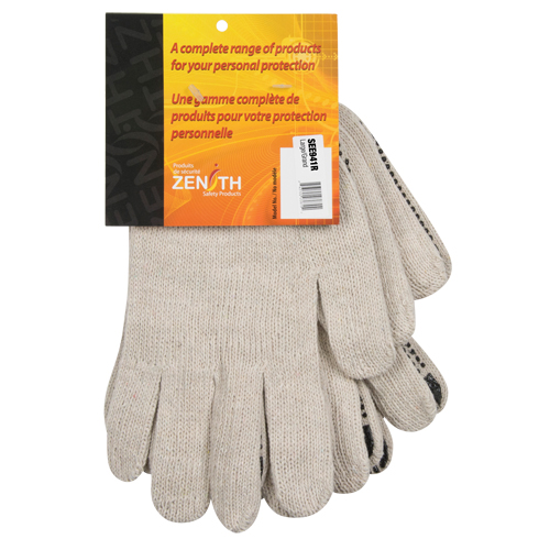 Heavyweight Dotted String Knit Gloves, Poly/Cotton, Single Sided, 7 Gauge, Large O-Max