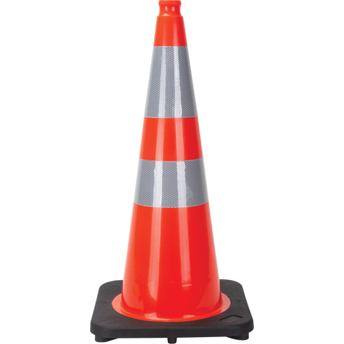 C&ocirc;ne de signalisation, 28", Orange, Bande(s) r&eacute;fl&eacute;chissante(s) 4" & 6" O-Max