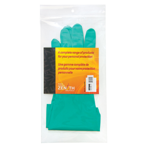 Gants r&eacute;sistants aux produits chimiques &agrave; prise en losange, Taille 10, 13" lo, Nitrile, Doublure en Ouat&eacute;e, 13 mils O-Max