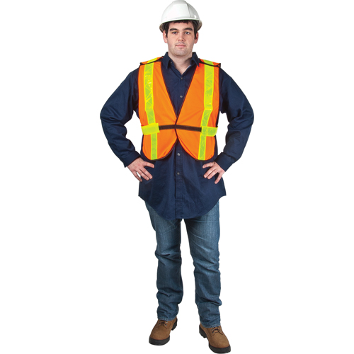 Standard-Duty Safety Vest, High Visibility Orange, Medium, Polyester O-Max
