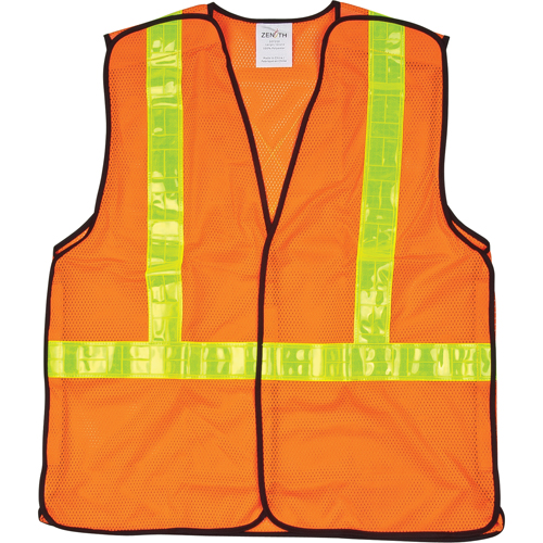 5-Point Tear-Away Traffic Safety Vest, High Visibility Orange, Medium, Polyester O-Max