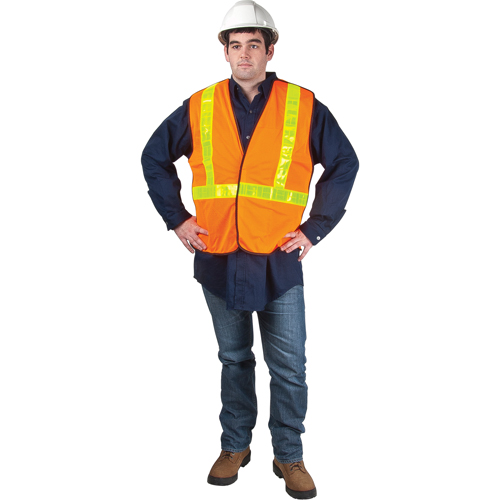 5-Point Tear-Away Traffic Safety Vest, High Visibility Orange, Medium, Polyester O-Max