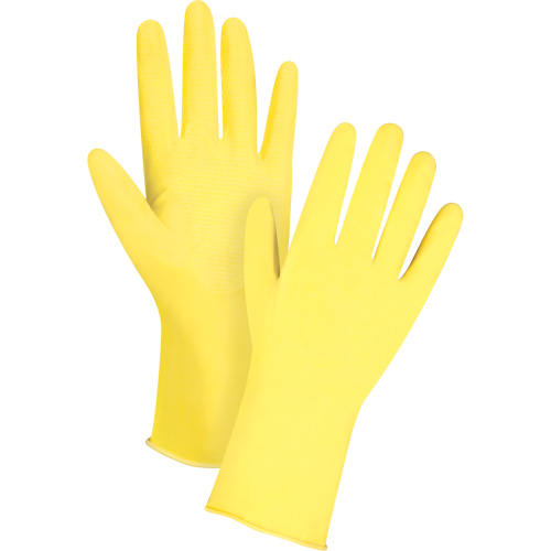 Canary Yellow Chemical-Resistant Gloves, Size 10, 12" L, Latex, Flock-Lined Inner Lining, 15-mil O-Max