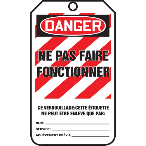 Lockout Tags, Plastic, 3-3/8" W x 5-5/8" H, French O-Max