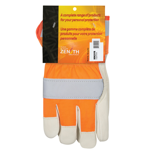 Gants d'ajusteur &agrave; chaleur sup&eacute;rieure orange haute visibilit&eacute;, Grand, Paume en Cuir fleur de vache, Doublure en Thinsulate O-Max