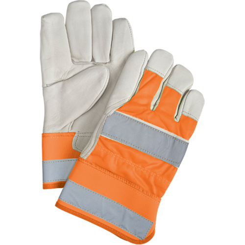 Premium Quality High Visibility Fitters Gloves, Large, Grain Cowhide Palm, Cotton Inner Lining O-Max