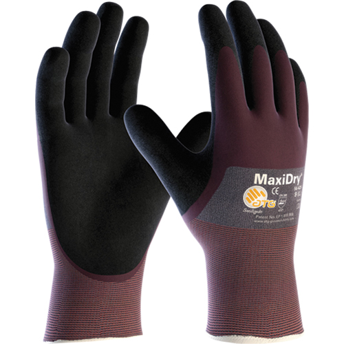 MaxiDry&reg; Gloves, Medium, Foam Nitrile Coating, 18 Gauge, Nylon Shell O-Max