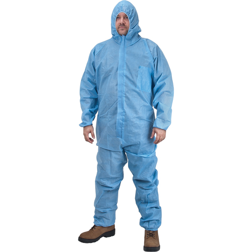 Premium Hooded Coveralls, Medium, Blue, Polypropylene O-Max