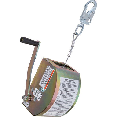ManHandler Hoist/Winch Lifeline, 65', 1 Leg, Stainless Steel Cable, Snap Hook Harness Connector, Built-in Anchor O-Max