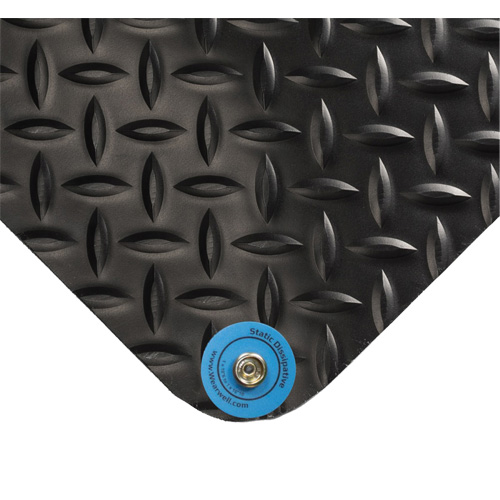 Electrically Conductive Mat No.786, 4' W x 10' L x 15/16" T, PVC, Diamond, Black O-Max