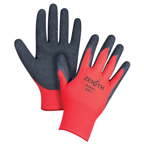 Gants enduits &agrave; prise cr&ecirc;p&eacute;e noir & rouge, 6/T-petit, R&ecirc;vetement Latex de caoutchouc, Calibre 13, Enveloppe en Polyester O-Max
