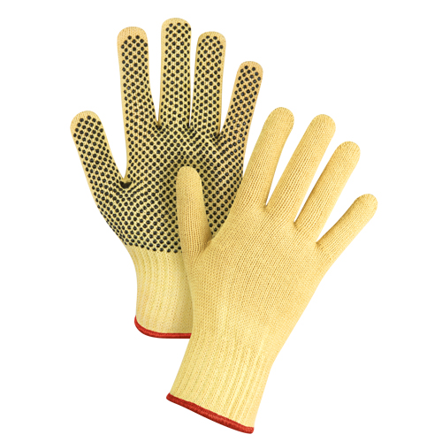 Gants tricot&eacute;s sans couture &agrave; pois, Taille Petit/7, Calibre 7, Rev&ecirc;tement PVC, Enveloppe en Kevlar, ASTM ANSI niveau A2/EN 388 niveau 3 O-Max