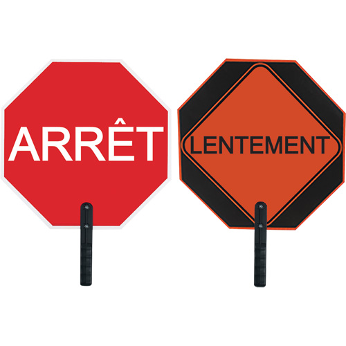 Double-Sided "Arr&ecirc;t/Lentement" Traffic Control Sign O-Max