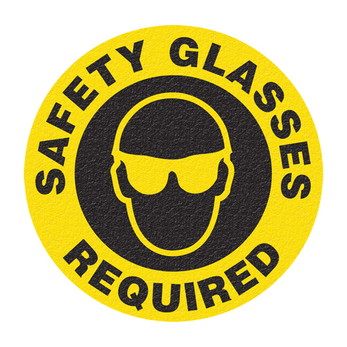 "Safety Glasses" Floor Sign, Adhesive, English with Pictogram O-Max