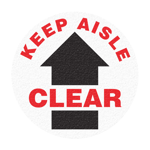 "Keep Aisle Clear" Floor Sign, Adhesive, English with Pictogram O-Max