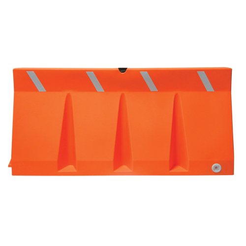 Traffic Barriers, Water-Filled, 69.75" L x 33.75" H, Orange O-Max