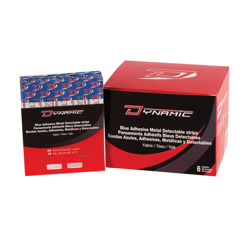 Dynamic Blue Adhesive Bandage Dispenser Refill, Fingertip, 3", Fabric Metal Detectable, Non-Sterile O-Max