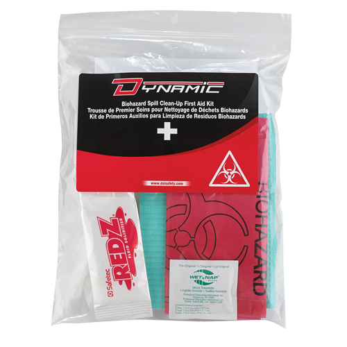 Trousse de premiers soins pour nettoyage de biorisques Dynamic, Dispositif m&eacute;dical Classe 1, Sac en plastique refermable O-Max