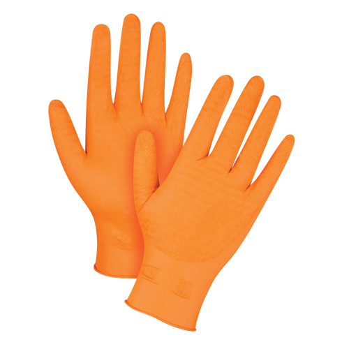 Gants de poids lourd Gripper, Moyen, Nitrile, 7 mils, Sans poudre, Orange O-Max