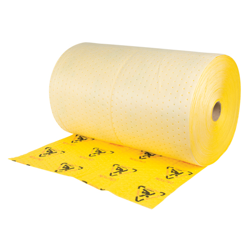 Rouleaux d'avertissement de premi&egrave;re qualit&eacute; - absorbants haute visibilit&eacute;, Lourd, 150' lo x 30" la, Absorption 57 gal. O-Max