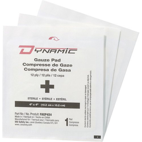 Gaze Dynamic, Tampon, 4" lo x 4" la, St&eacute;rile, Dispositif m&eacute;dical Classe 1 O-Max