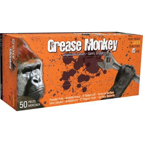 Grease Monkey&reg; Gloves, Medium, Latex, 15-mil, Powder-Free, Blue O-Max