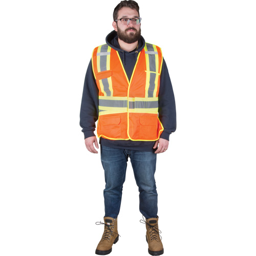 Flame-Resistant Surveyor Vest, High Visibility Orange, Medium, Polyester O-Max