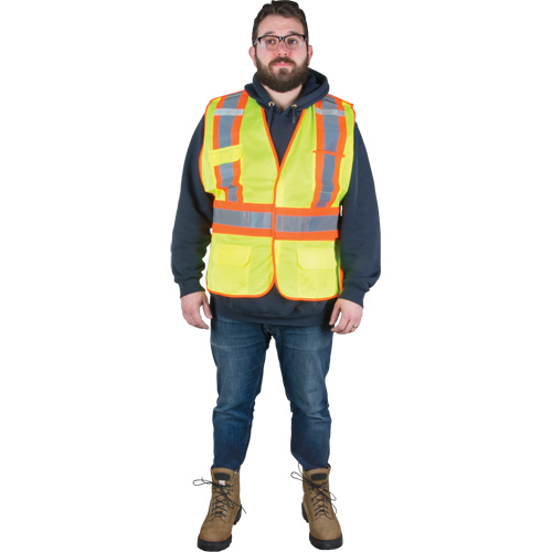 Veste d'arpenteur r&eacute;sistante aux flammes, Jaune lime haute visibilit&eacute;, Moyen, Polyester O-Max