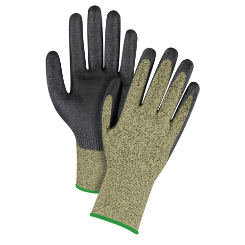 Black & Yellow Seamless Stretch Cut-Resistant Gloves, Size Medium/8, 13 Gauge, Foam Nitrile Coated, Aramid Shell, ASTM ANSI Level A6 O-Max