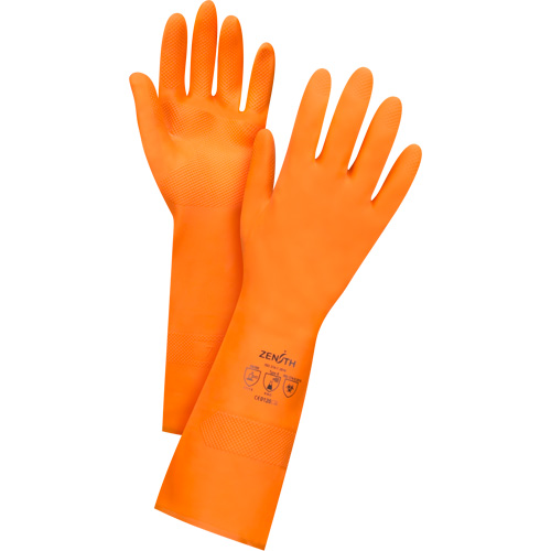 Orange Chemical-Resistant Gloves, Size 8, 13" L, Latex, Flock-Lined Inner Lining, 28-mil O-Max