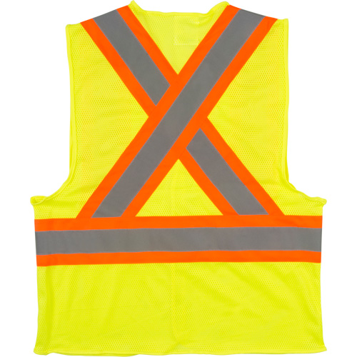 Traffic Safety Vest, High Visibility Lime-Yellow, Medium, Polyester O-Max