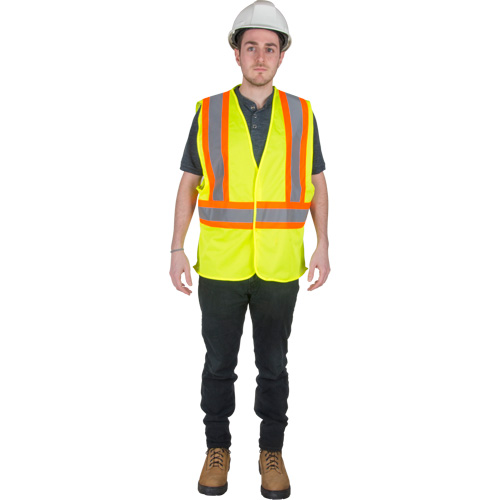 Traffic Safety Vest, High Visibility Lime-Yellow, Medium, Polyester O-Max